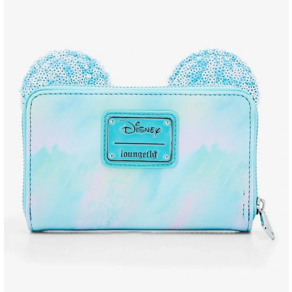 NEW Loungefly Disney Minnie Mouse blue Sequin Bow Mini Backpack and wallet set - Picture 8 of 12